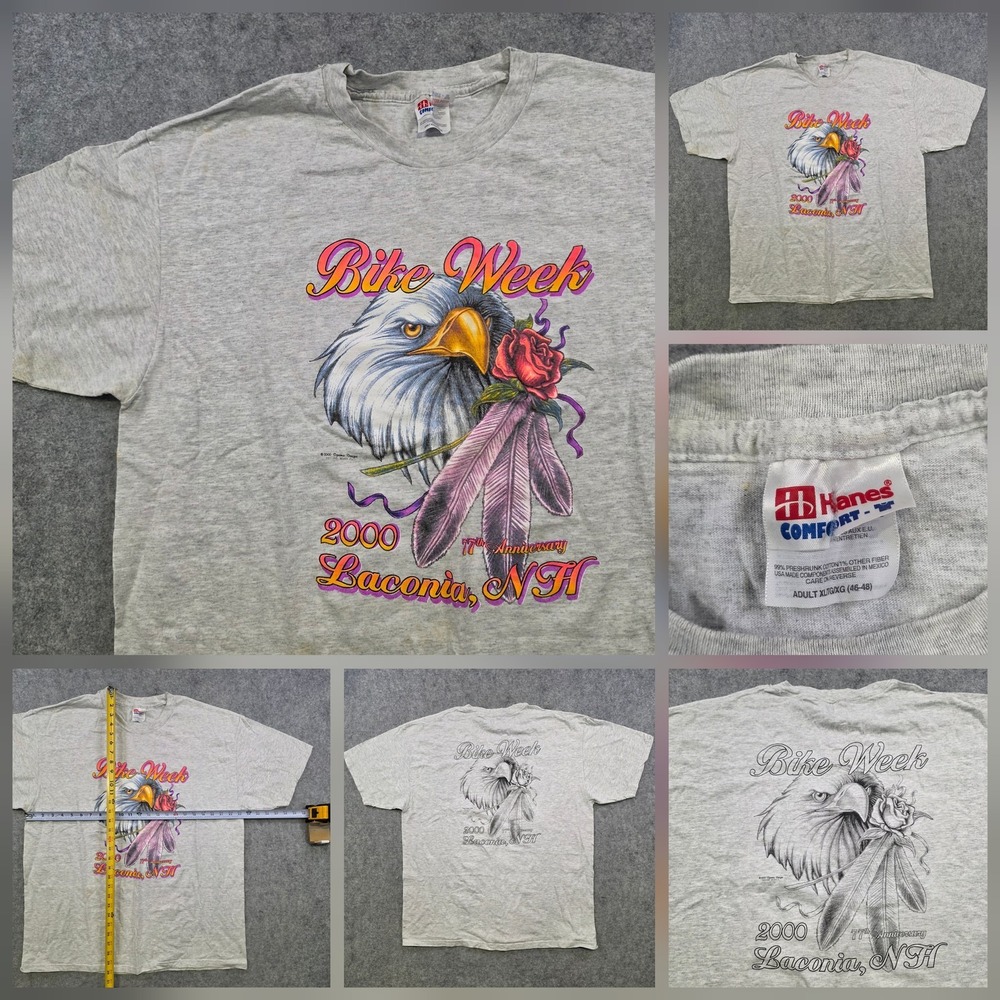 Vintage 2000 Laconia Bike Week T Shirt Mens XL Gray Eagle Motorcycle Graphic Tee